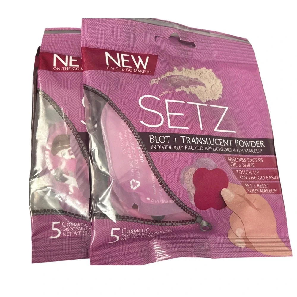 SETZ Blot + Translucent Powder On-The-Go Makeup 2 Packs 10‎ Total Compacts NEW
